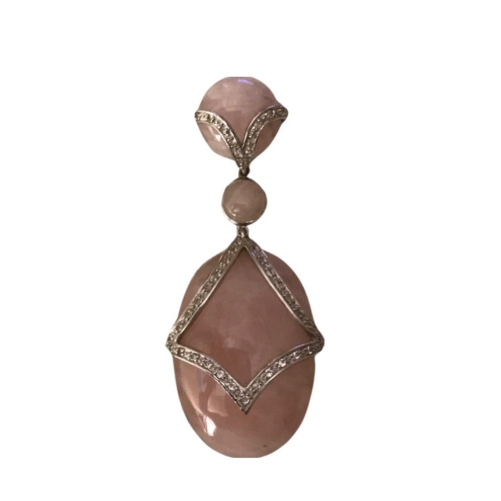 ‼️💥PRICE DROP ☄️ Sterling Silver Rhinestone Rose Quartz Pendant